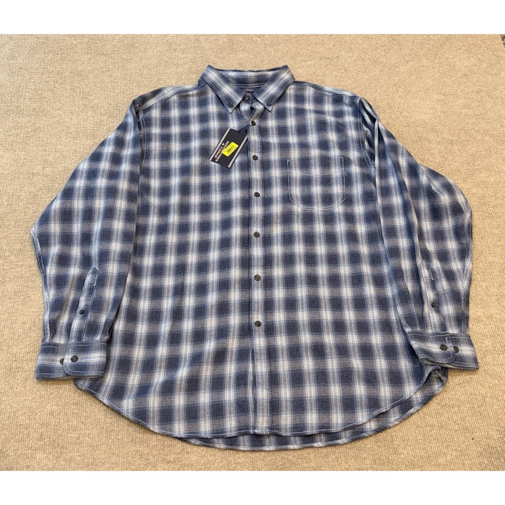 Roundtree & Yorke Mens XL Button Down NWT Shirt Navy Blue Plaid Long Sleeve